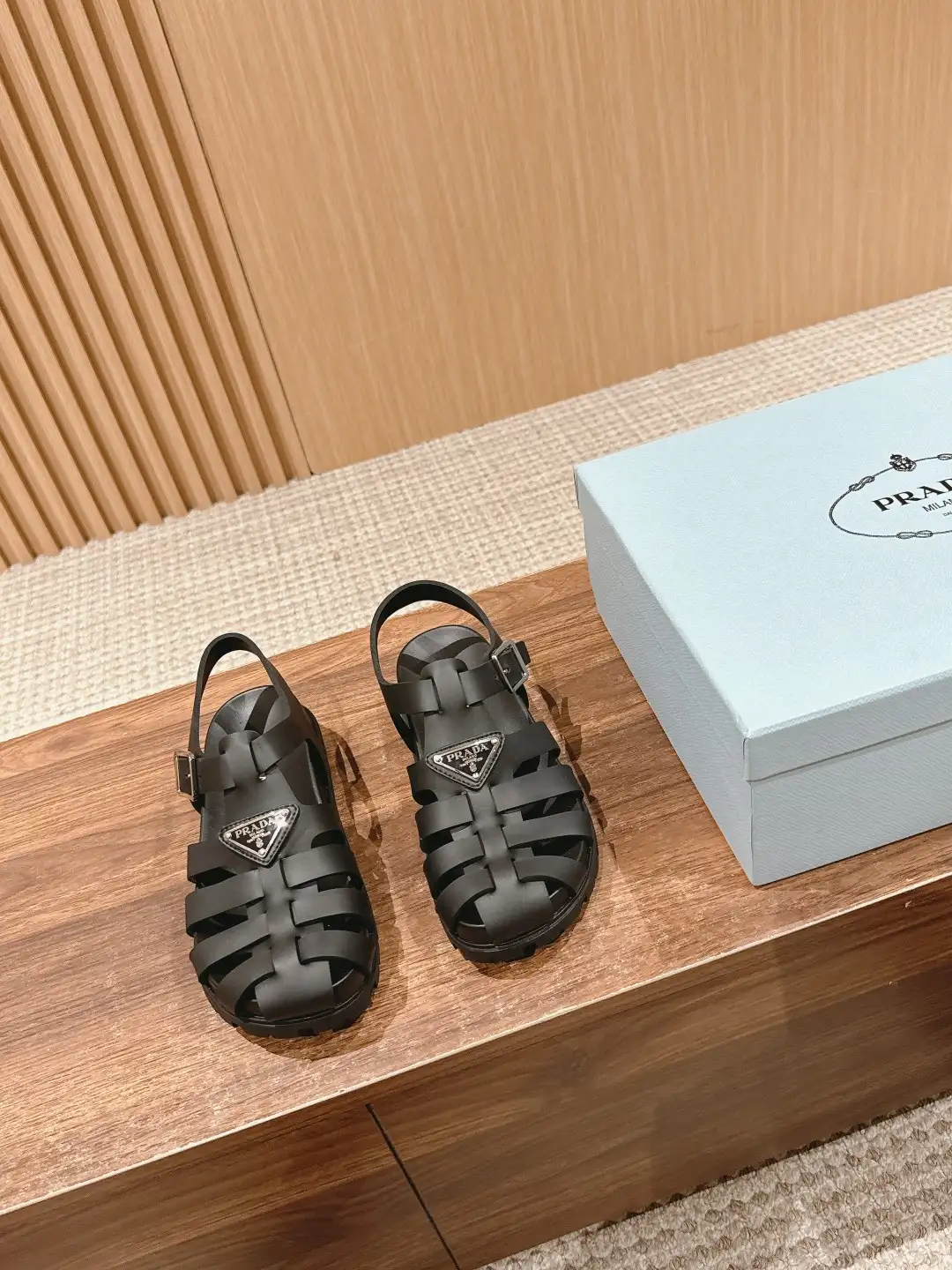 Prada Triangle Buckle Sandals - Image 2