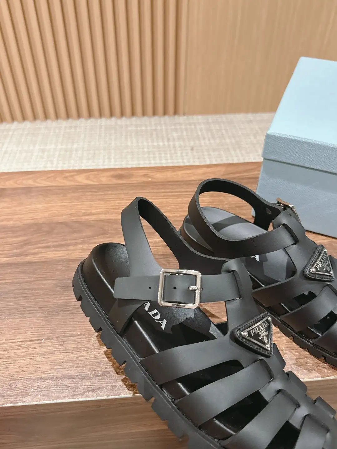 Prada Triangle Buckle Sandals - Image 3