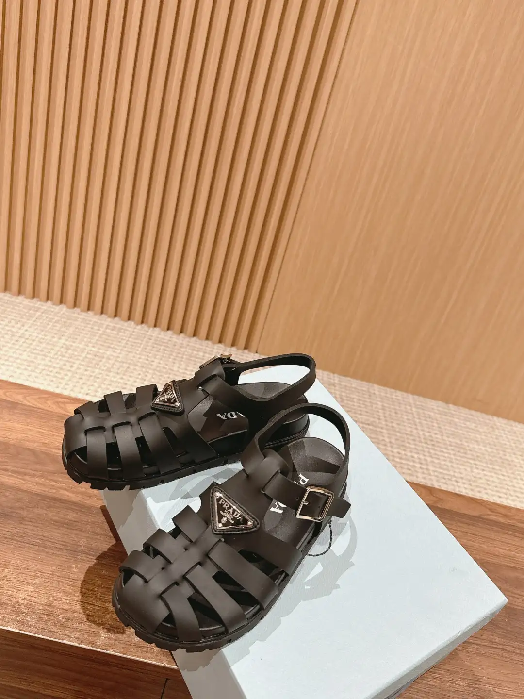 Prada Triangle Buckle Sandals - Image 4