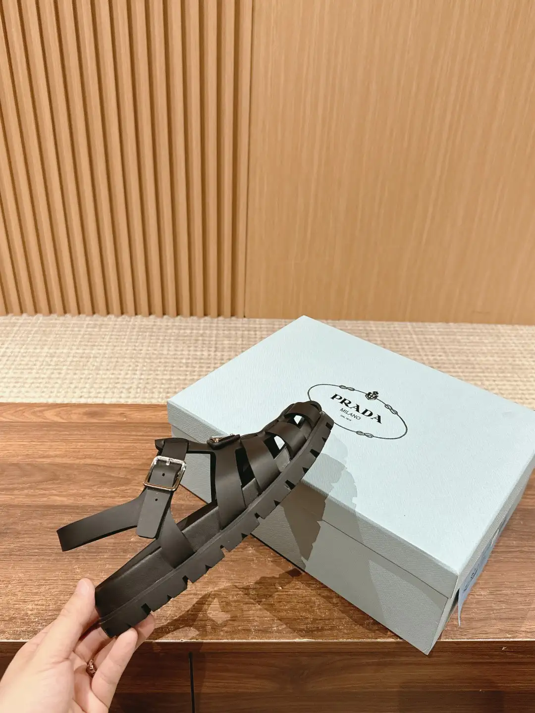 Prada Triangle Buckle Sandals - Image 1