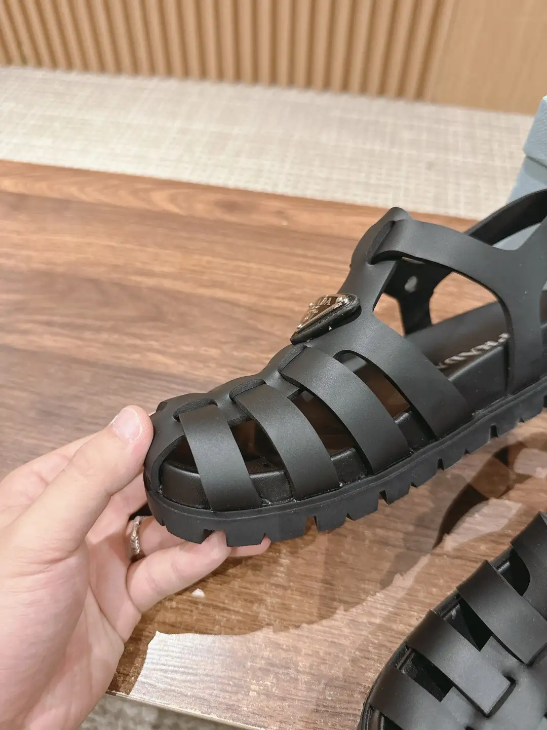 Prada Triangle Buckle Sandals - Image 7