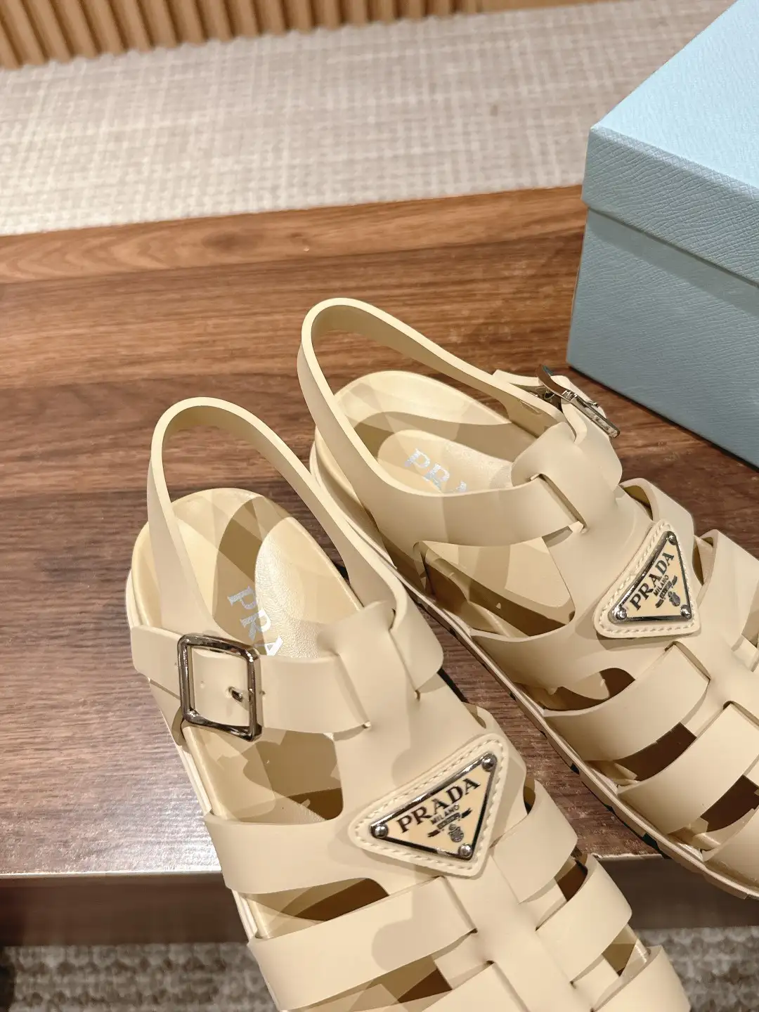 Prada Triangle Buckle Sandals - Image 7