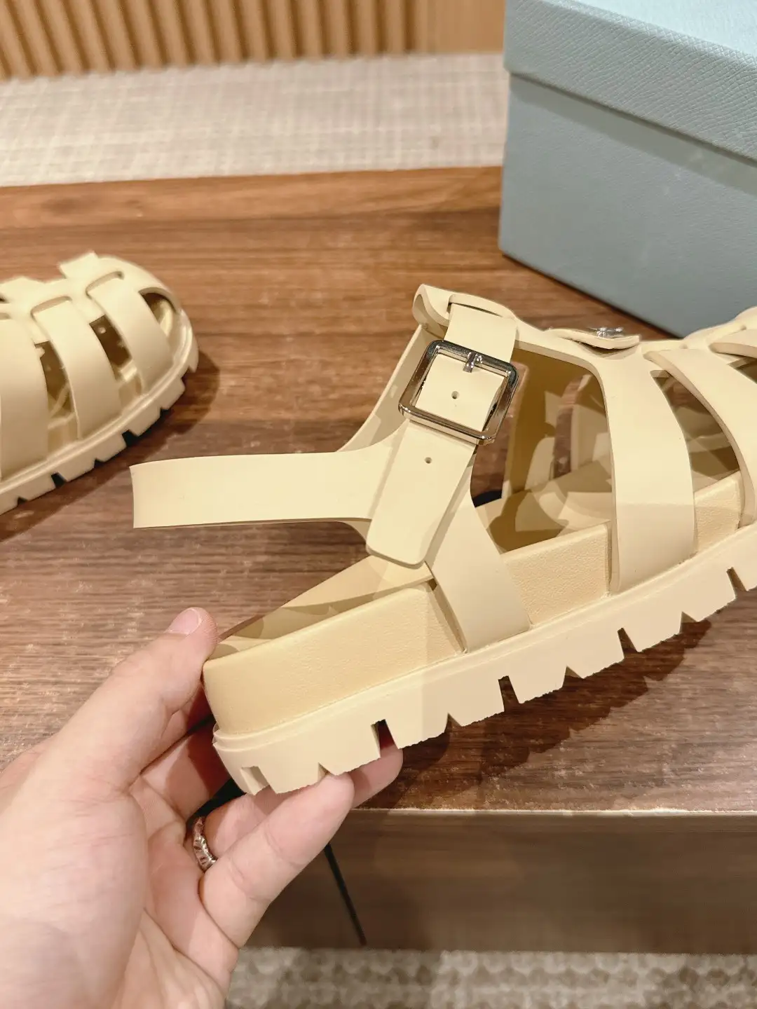 Prada Triangle Buckle Sandals - Image 8