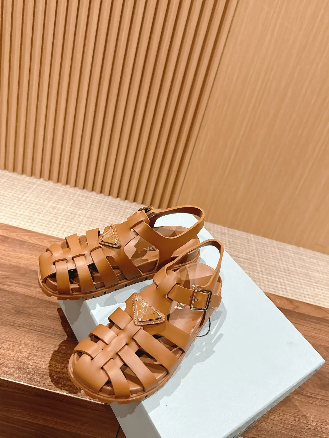 Prada Triangle Buckle Sandals - Image 2