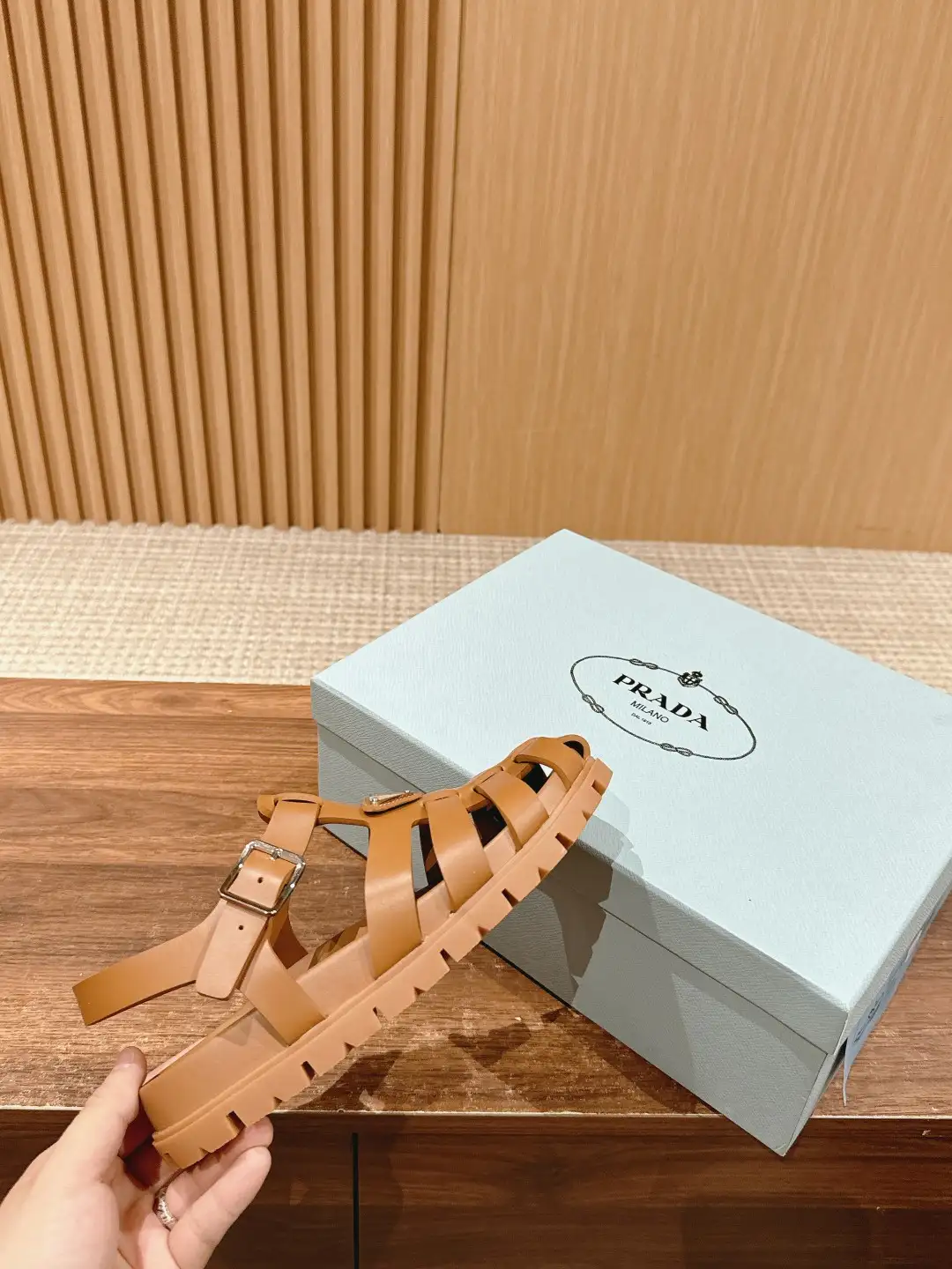 Prada Triangle Buckle Sandals - Image 1