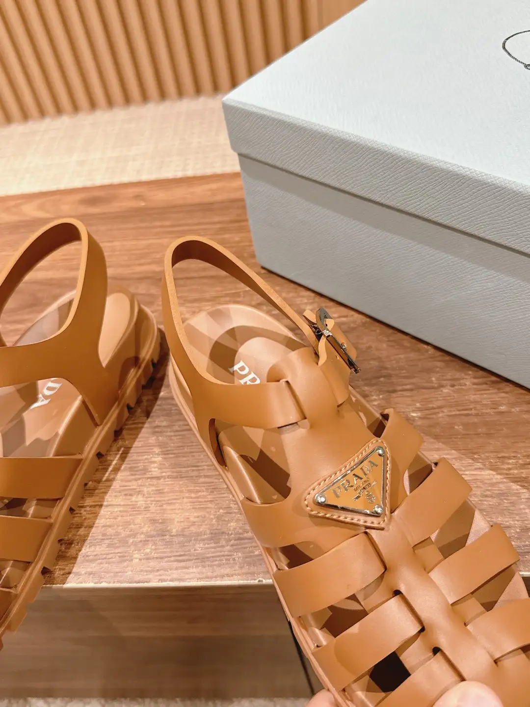 Prada Triangle Buckle Sandals - Image 4