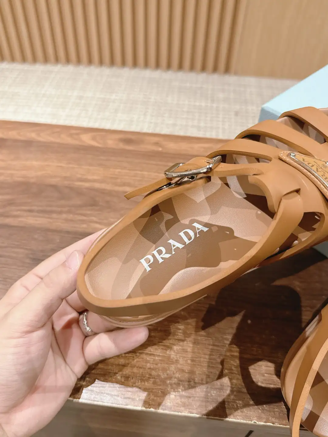 Prada Triangle Buckle Sandals - Image 8