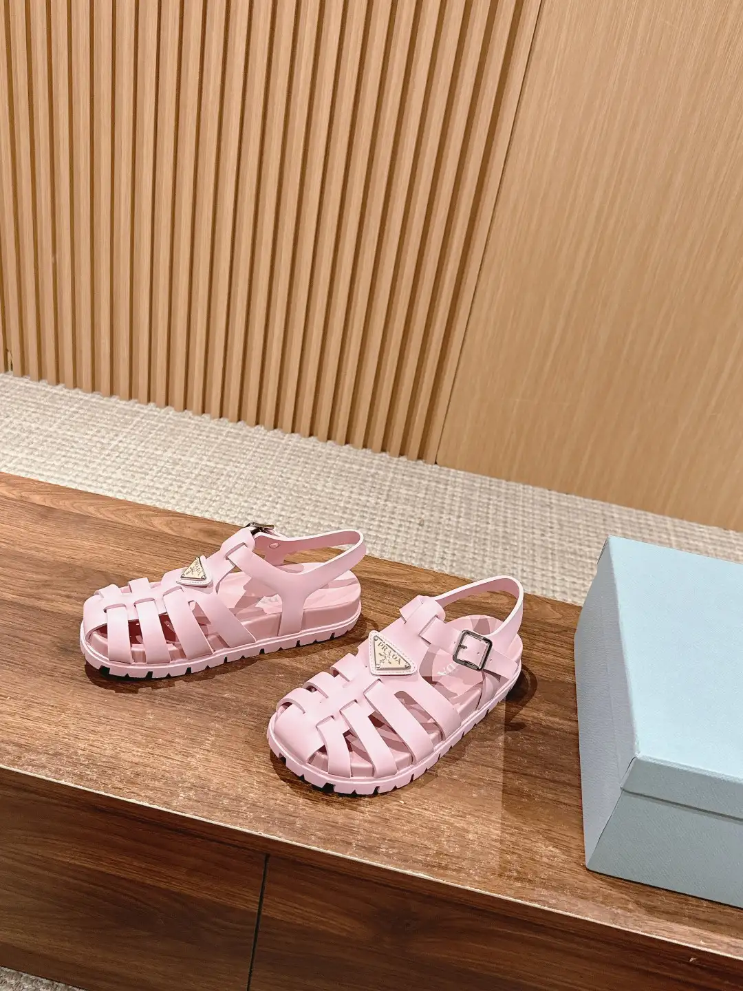Prada Triangle Buckle Sandals - Image 2