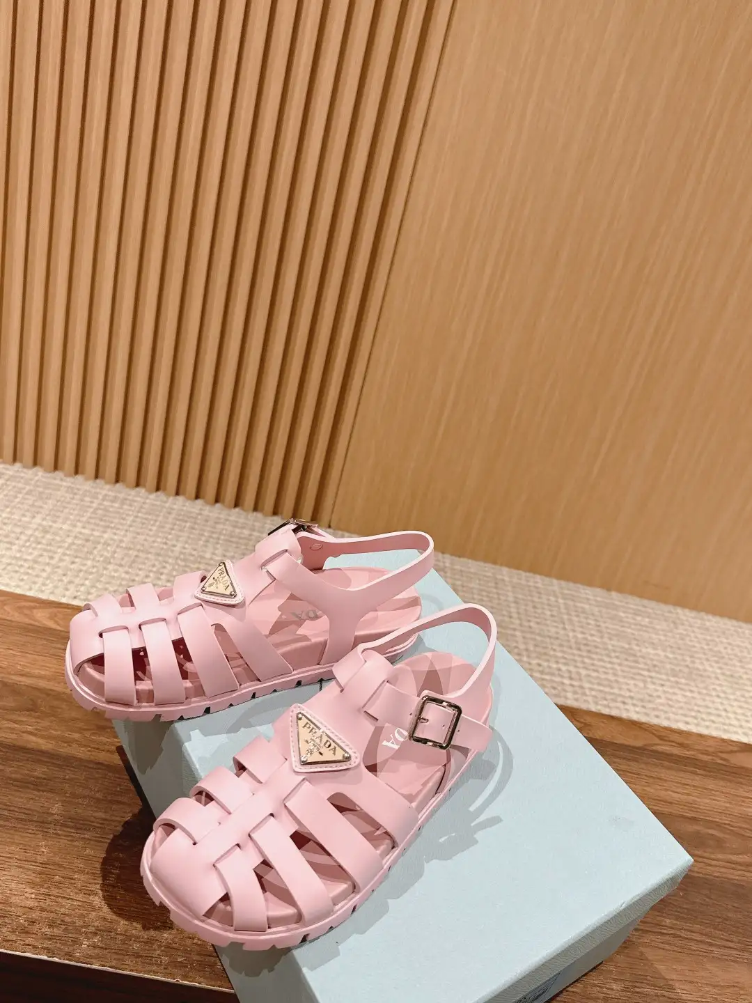 Prada Triangle Buckle Sandals - Image 3