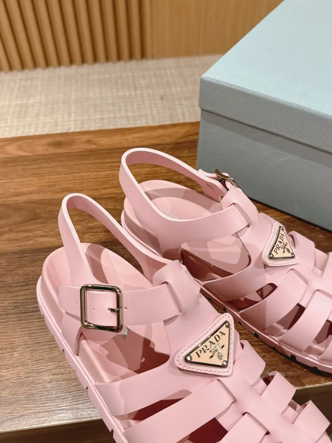 Prada Triangle Buckle Sandals - Image 4