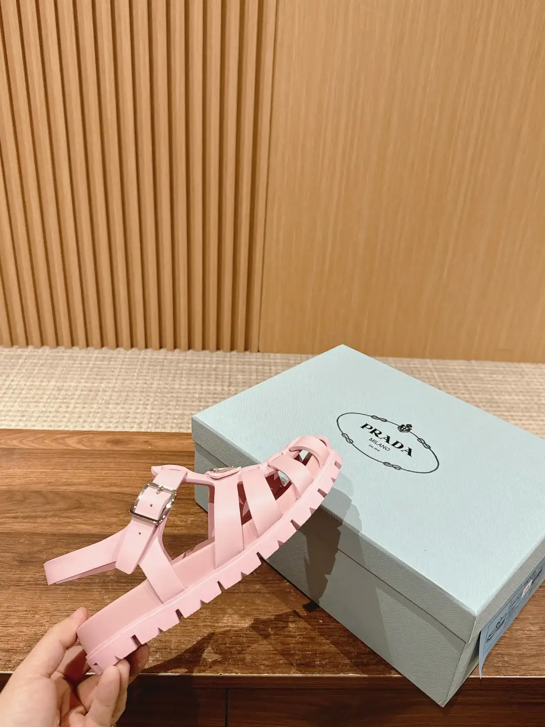 Prada Triangle Buckle Sandals - Image 1