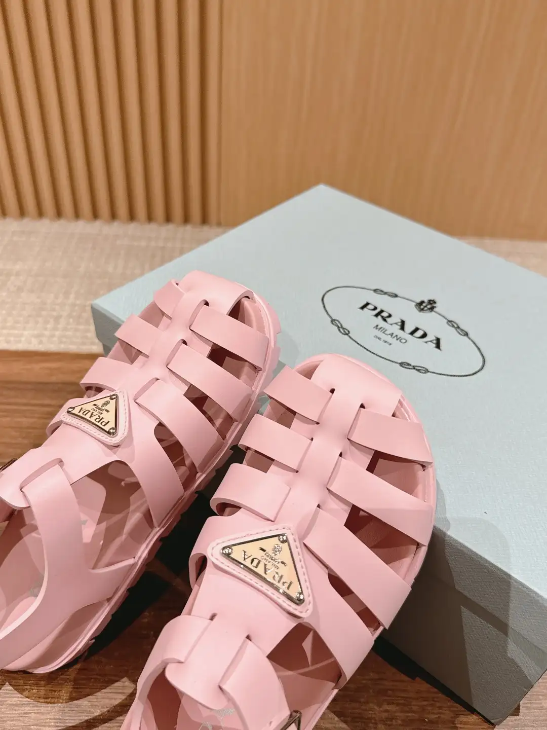 Prada Triangle Buckle Sandals - Image 7
