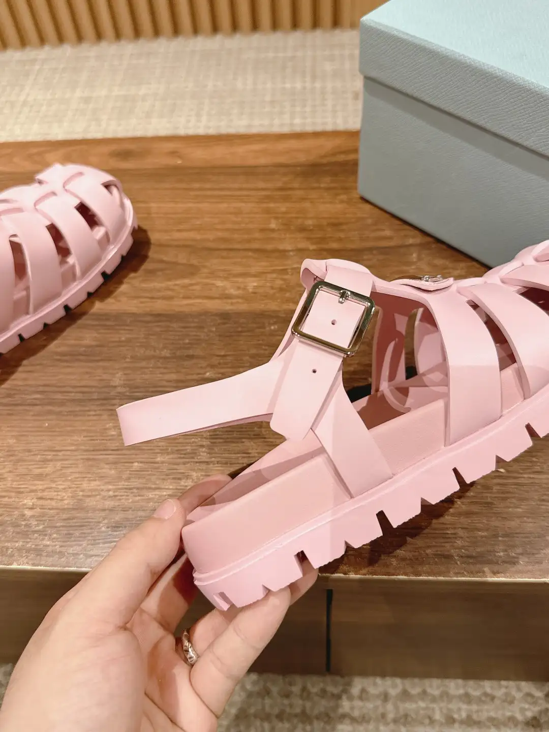 Prada Triangle Buckle Sandals - Image 8
