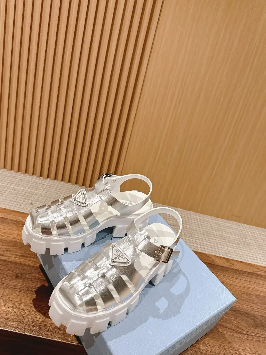 Prada Triangle Buckle Sandals - Image 2