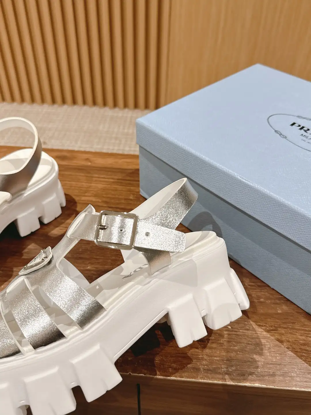 Prada Triangle Buckle Sandals - Image 3