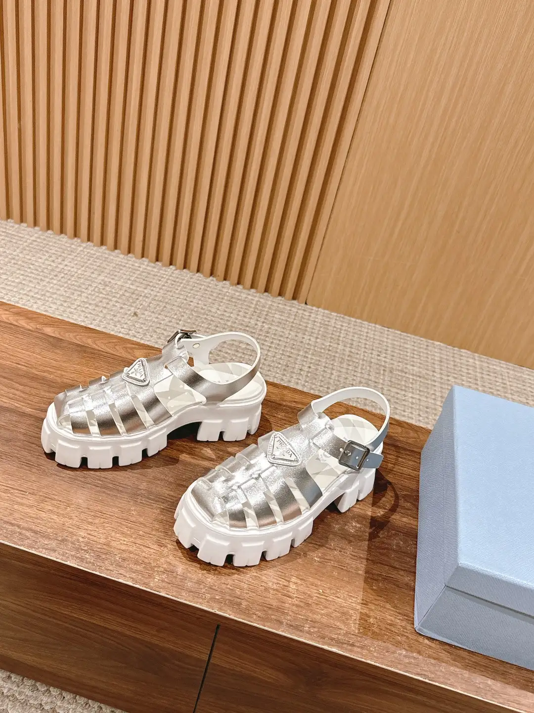 Prada Triangle Buckle Sandals - Image 6