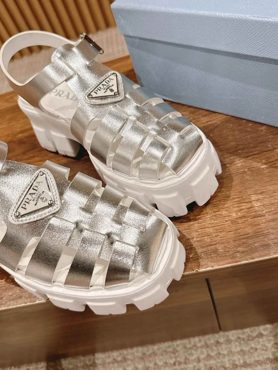 Prada Triangle Buckle Sandals - Image 8