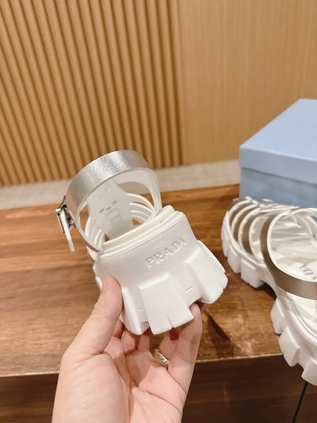 Prada Triangle Buckle Sandals - Image 9