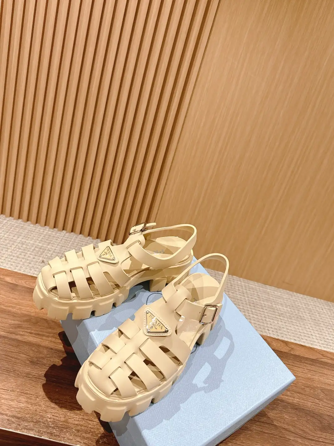 Prada Triangle Buckle Sandals - Image 3