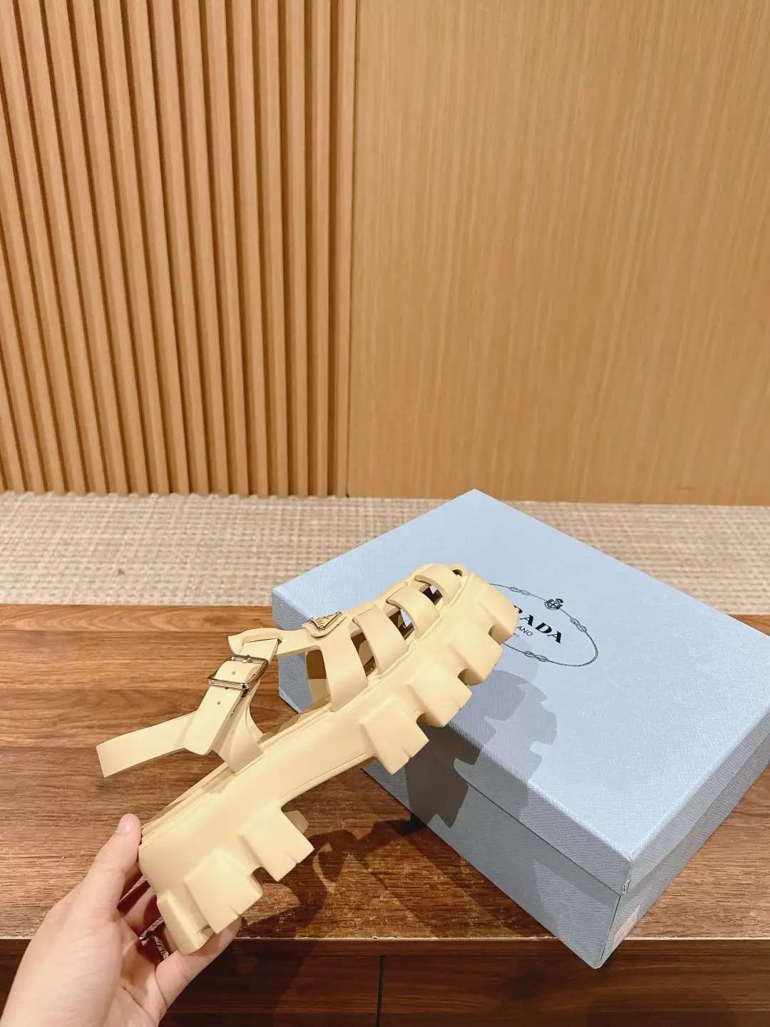 Prada Triangle Buckle Sandals - Image 1