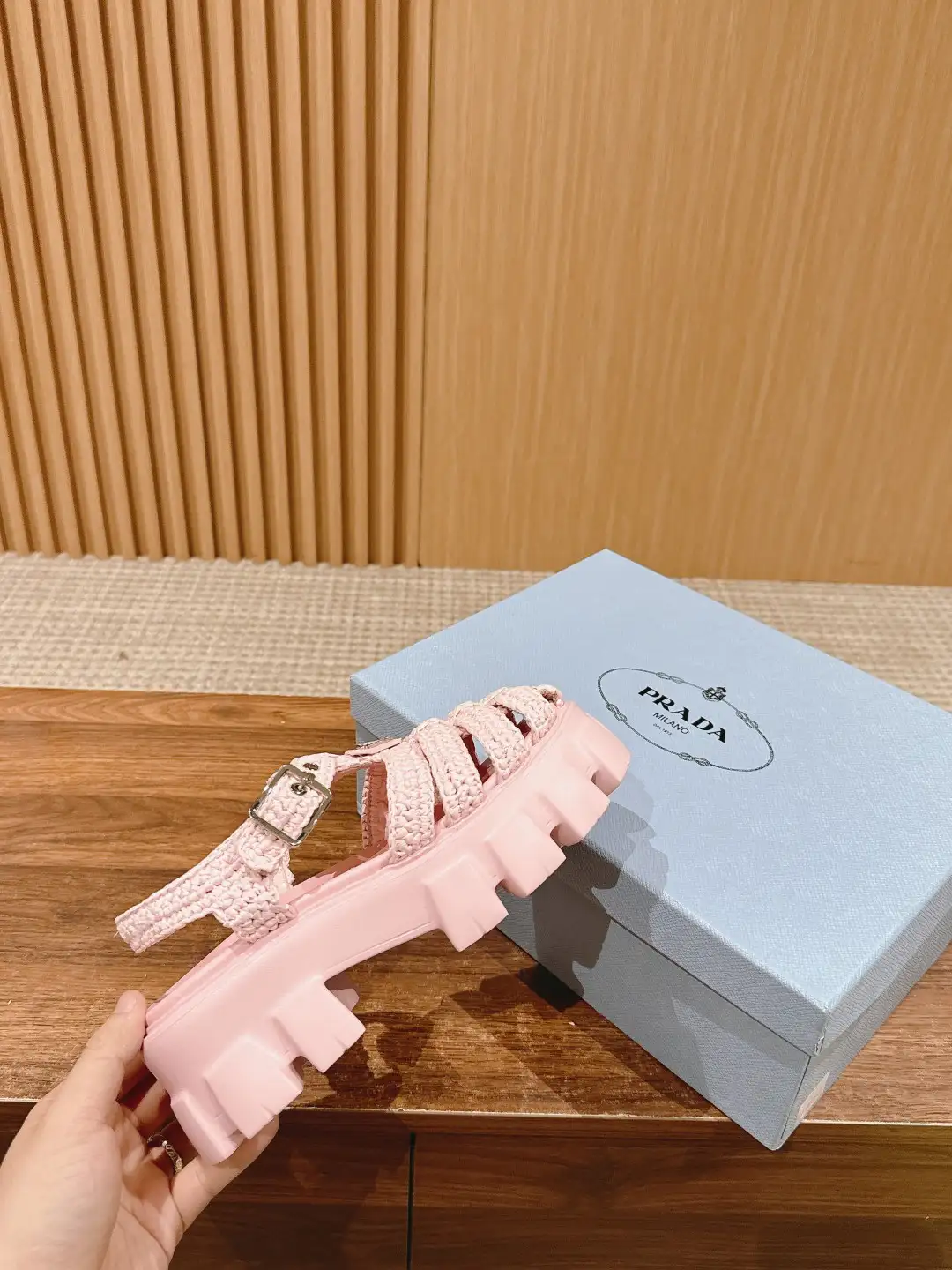 Prada Triangle Buckle Sandals - Image 1