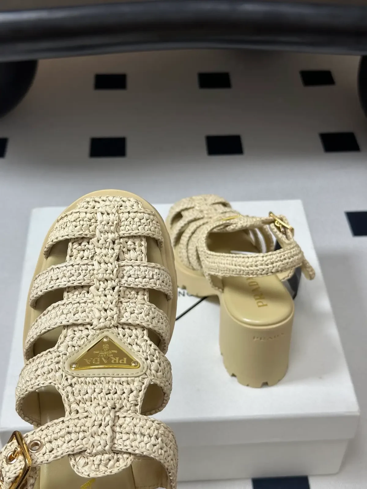 Prada Crochet Platform Sandals - Image 3