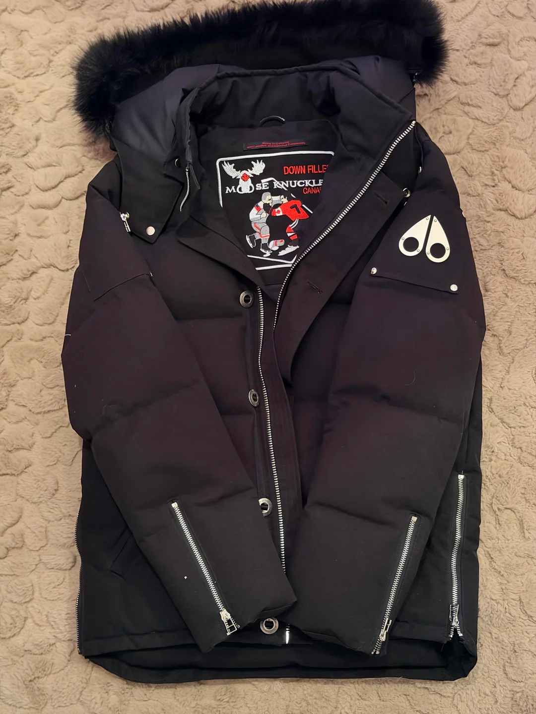 Moose Knuckles Utility Pocket Down Jacket – Black & White Fur Options - Image 3