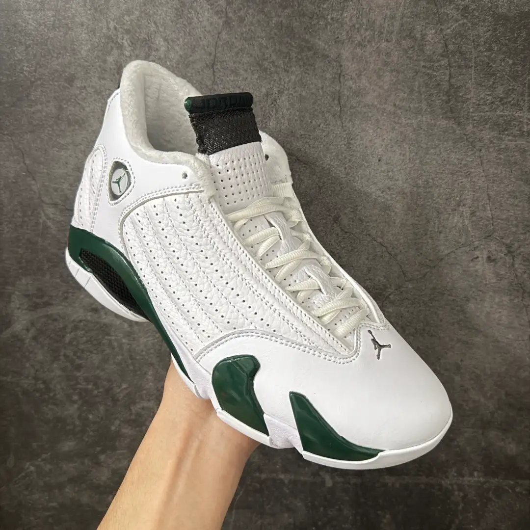 Air Jordan 14 Retro White Green Sneakers - Image 5