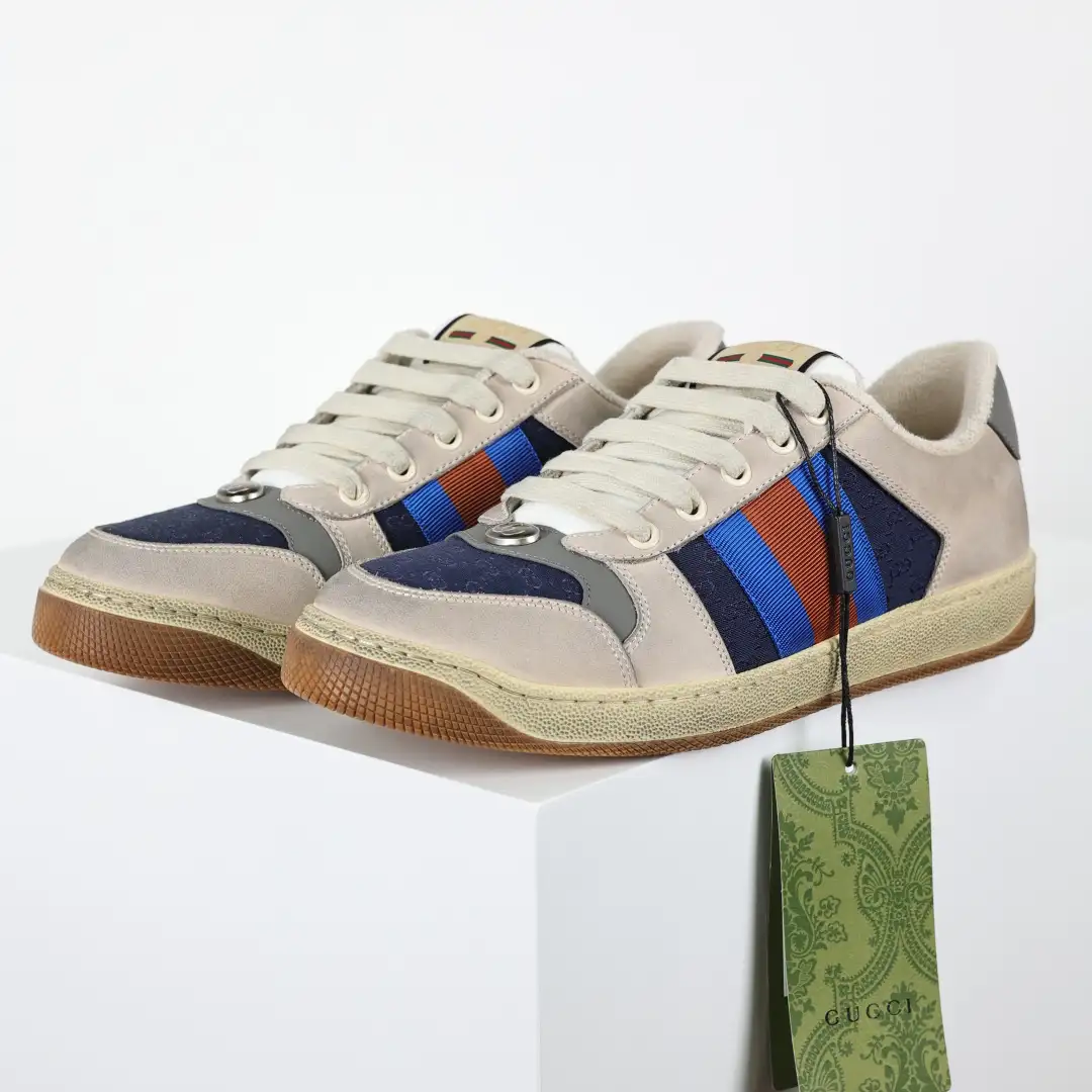 Gucci Screener Navy Grey Distressed Sneakers - Image 2