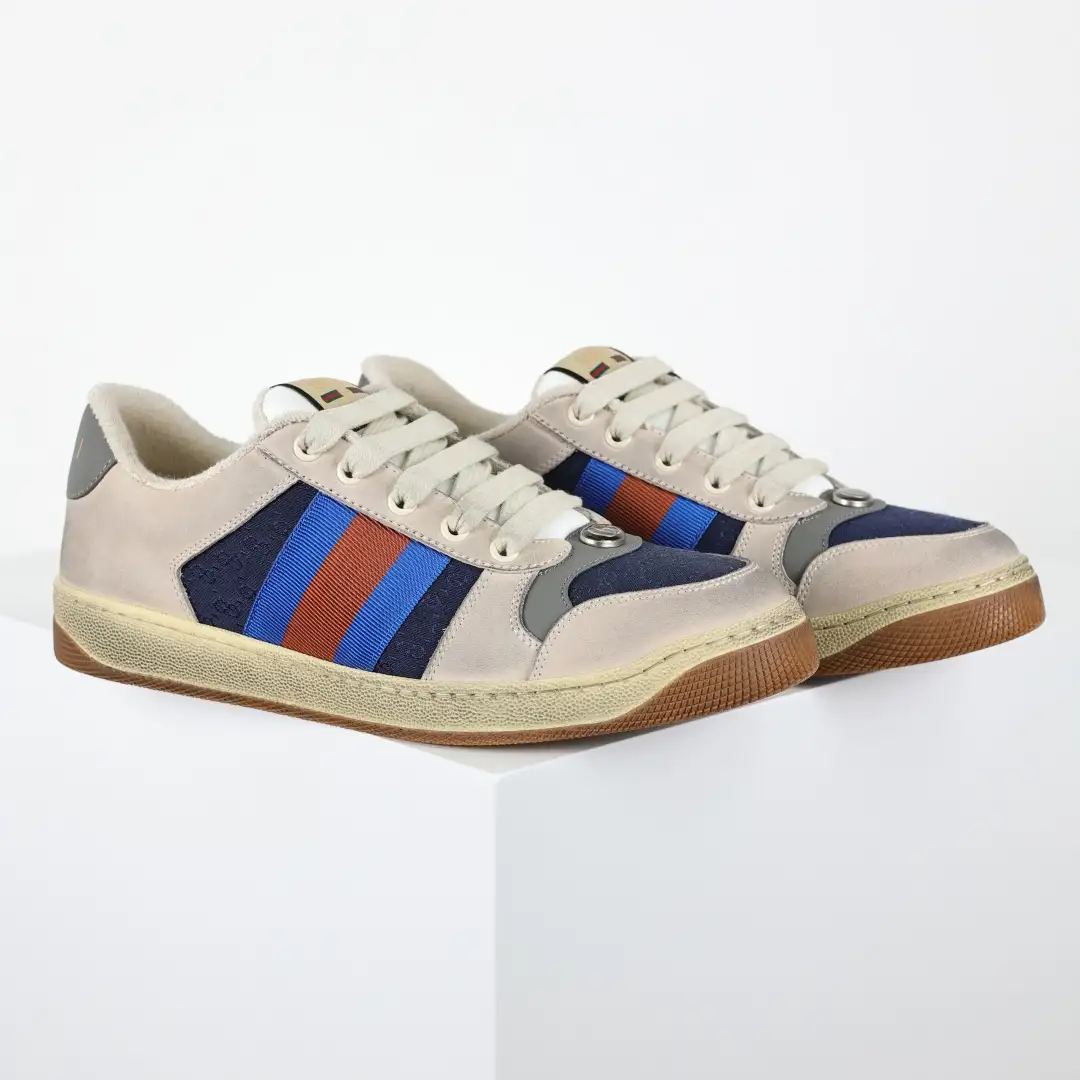 Gucci Screener Navy Grey Distressed Sneakers - Image 3