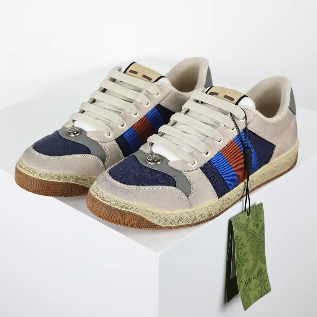 Gucci Screener Navy Grey Distressed Sneakers - Image 4