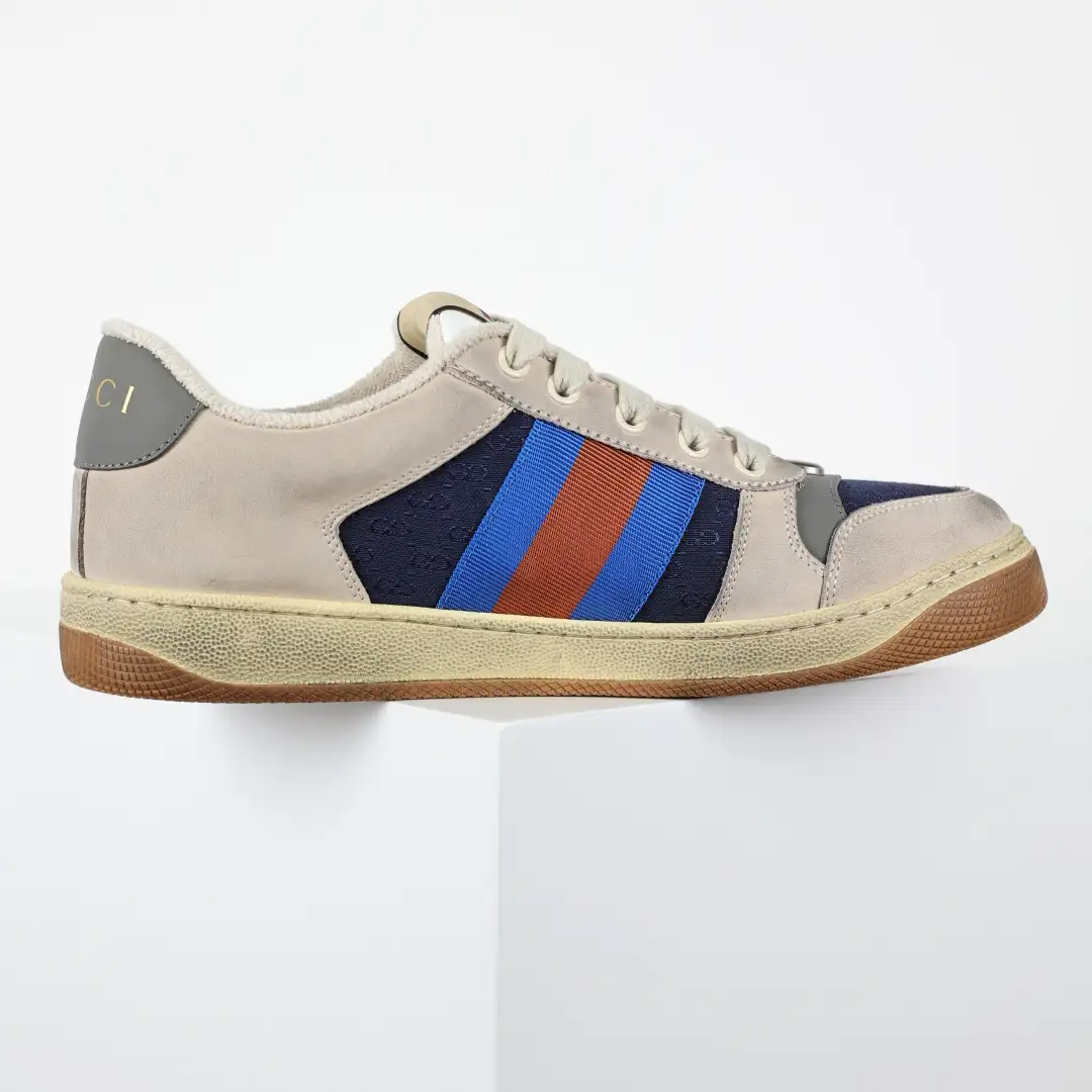 Gucci Screener Navy Grey Distressed Sneakers - Image 1
