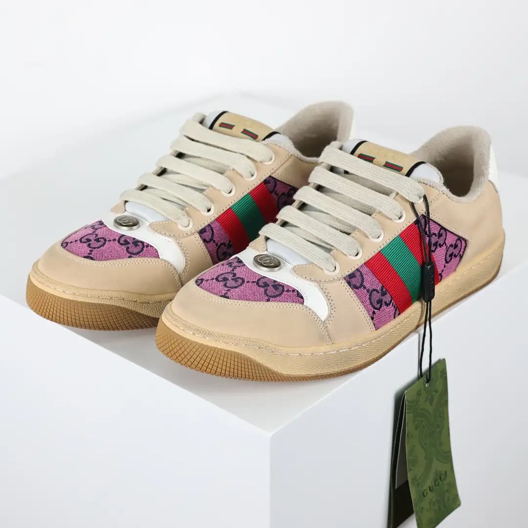 Gucci Screener Pink Distressed Sneakers - Image 2
