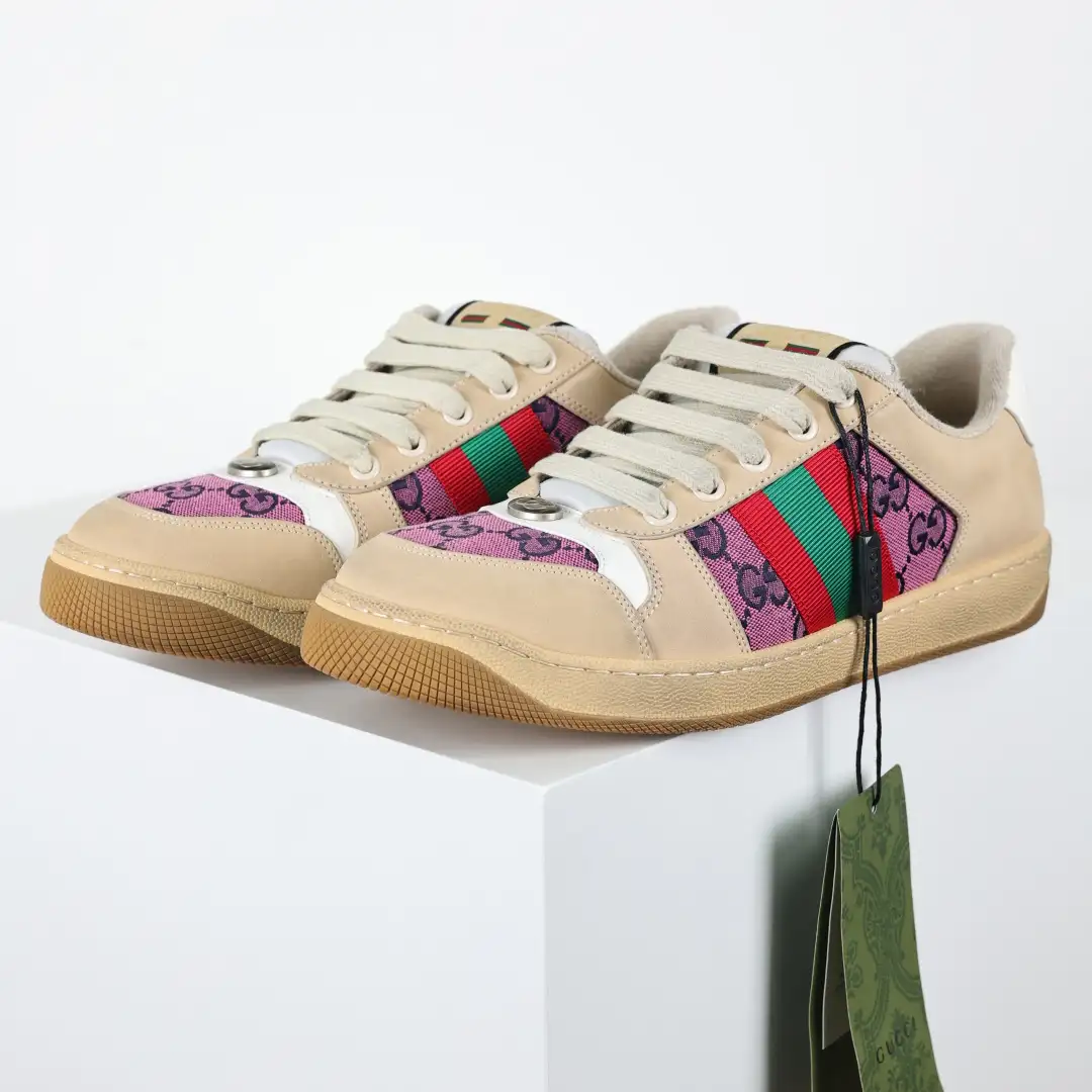 Gucci Screener Pink Distressed Sneakers - Image 3