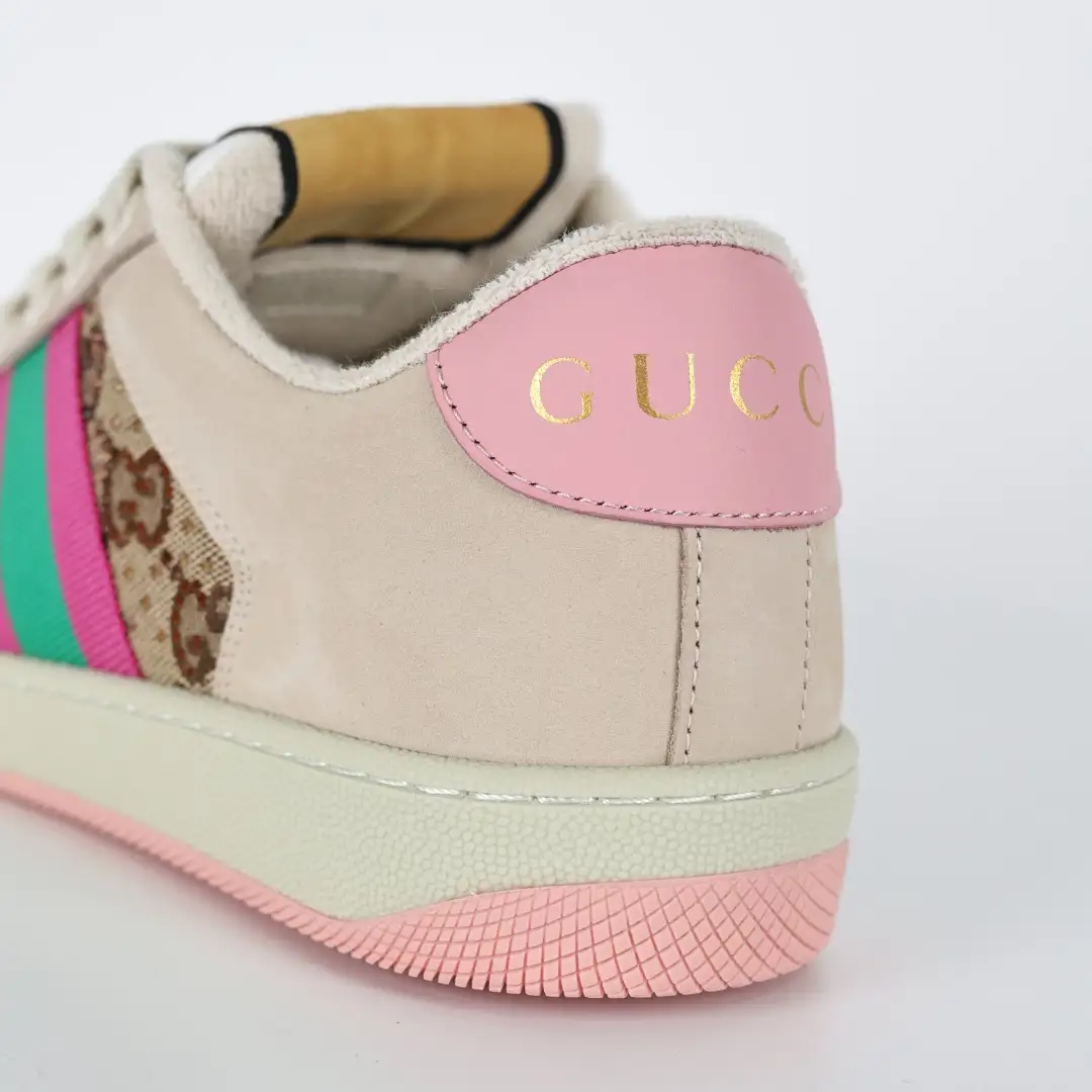 Gucci Screener Pink Rhinestone Distressed Sneakers - Image 5