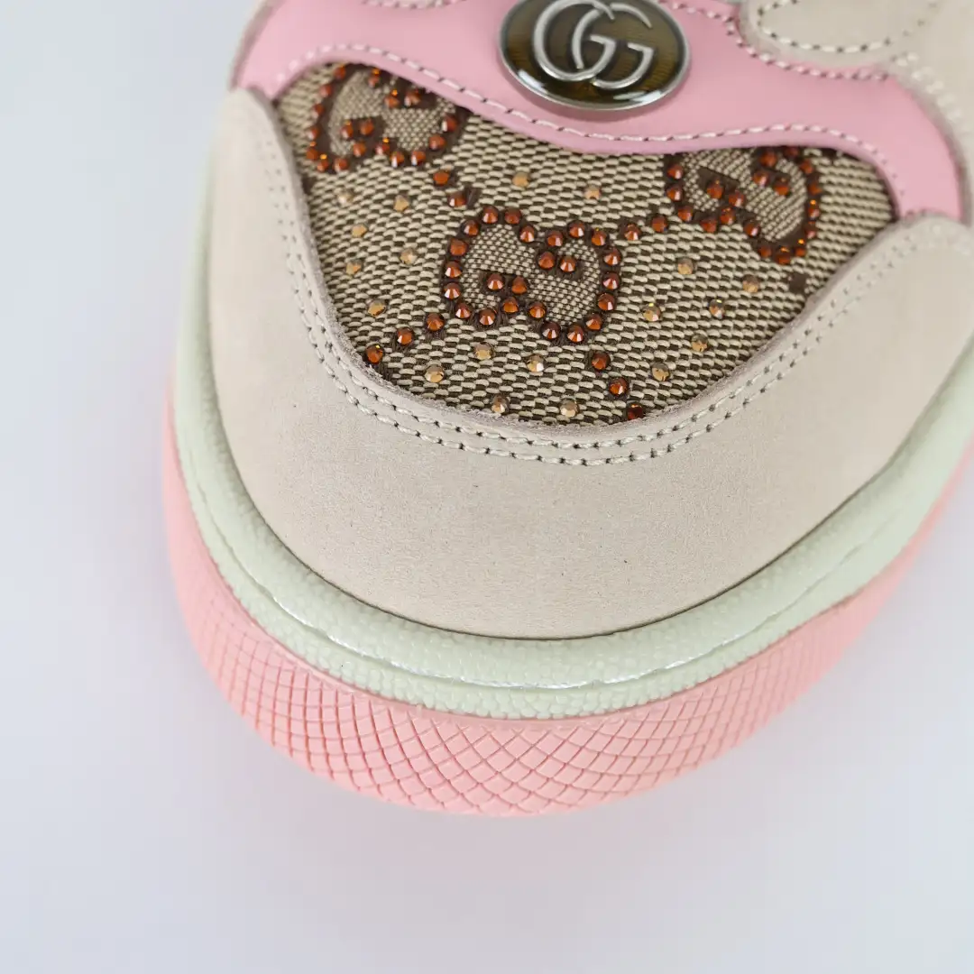 Gucci Screener Pink Rhinestone Distressed Sneakers - Image 6