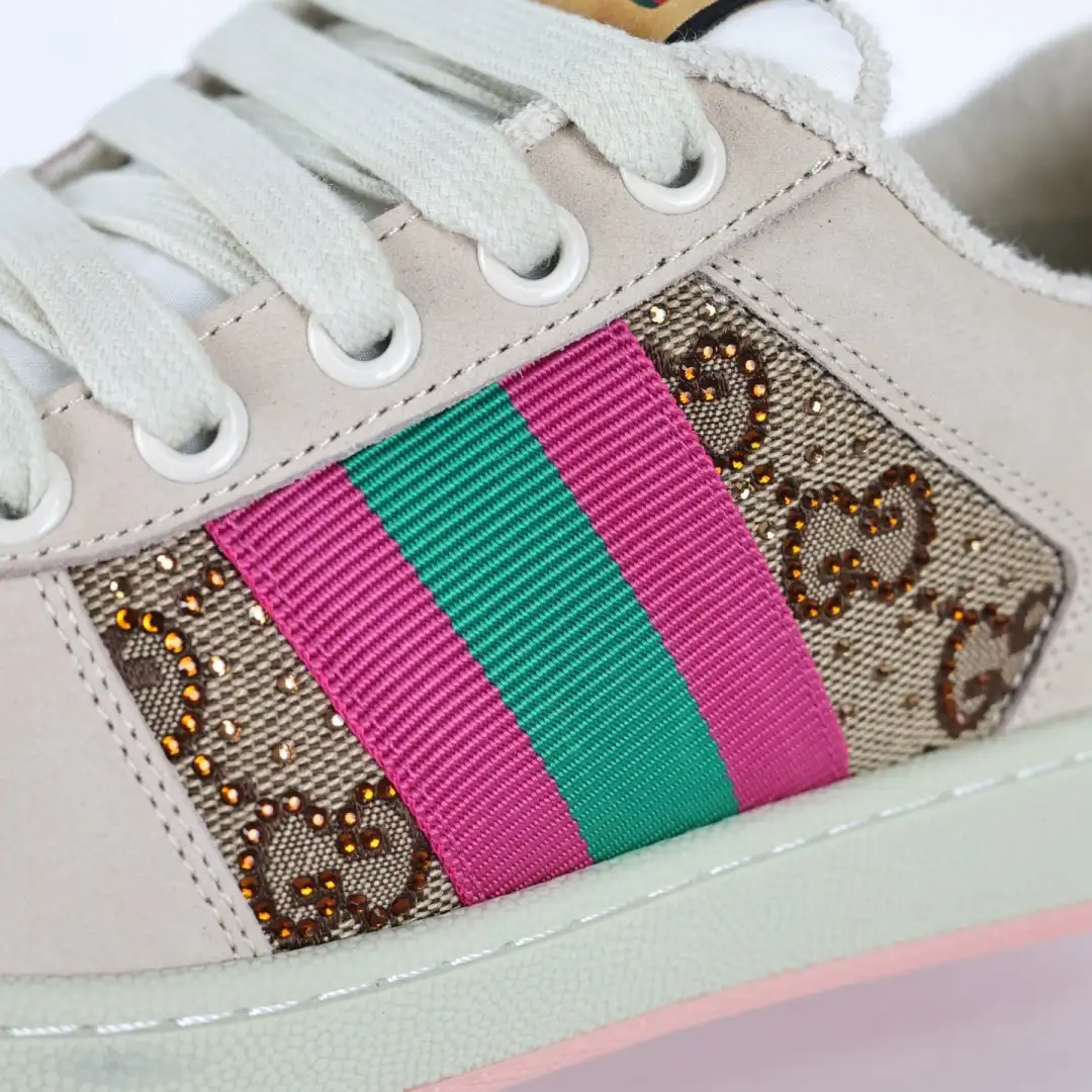 Gucci Screener Pink Rhinestone Distressed Sneakers - Image 7