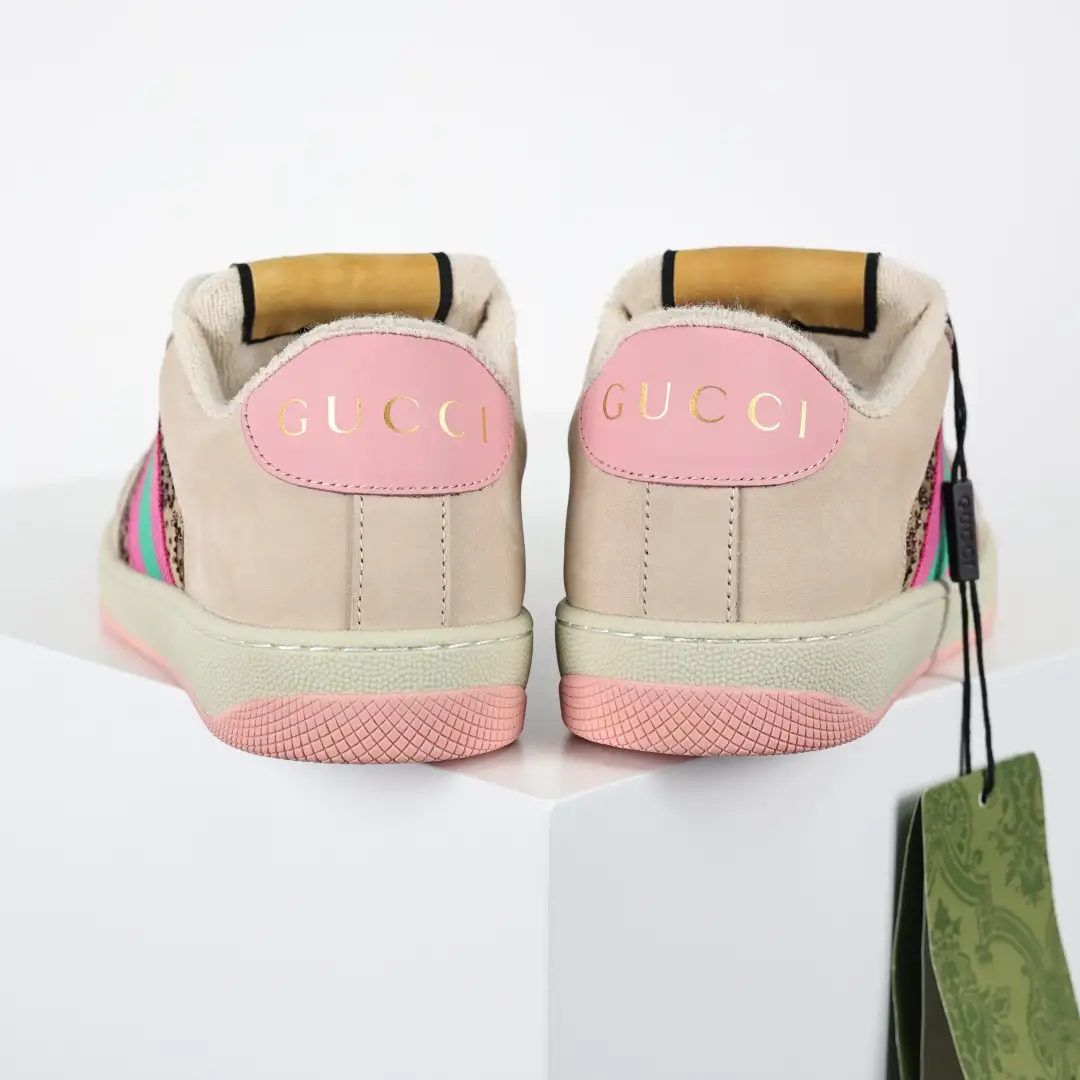 Gucci Screener Pink Rhinestone Distressed Sneakers - Image 8
