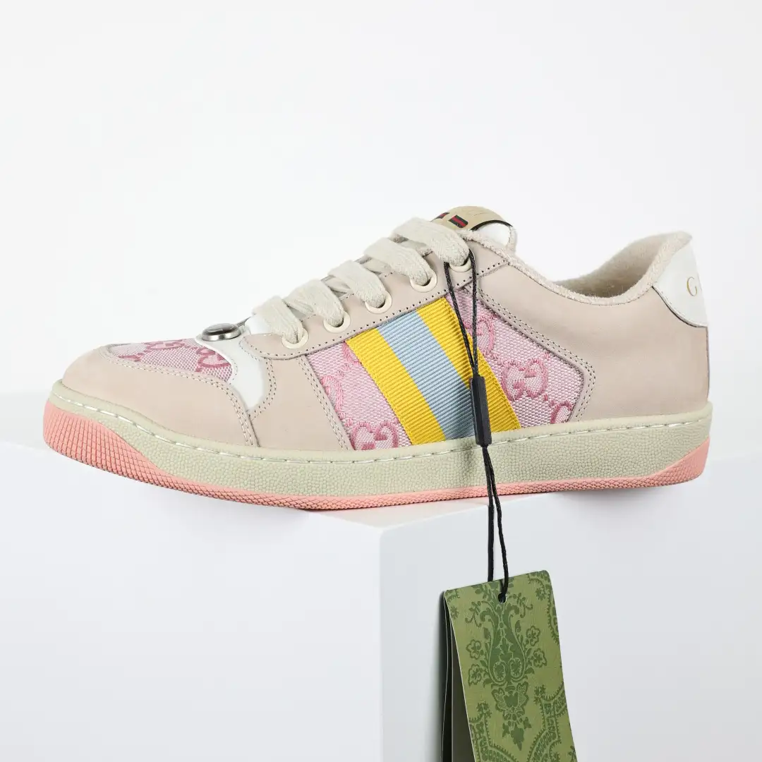 Gucci Screener Pink/Beige Distressed Sneakers - Image 9