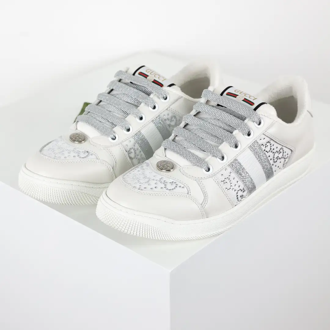 Gucci Screener White Rhinestone Distressed Sneakers - Image 3