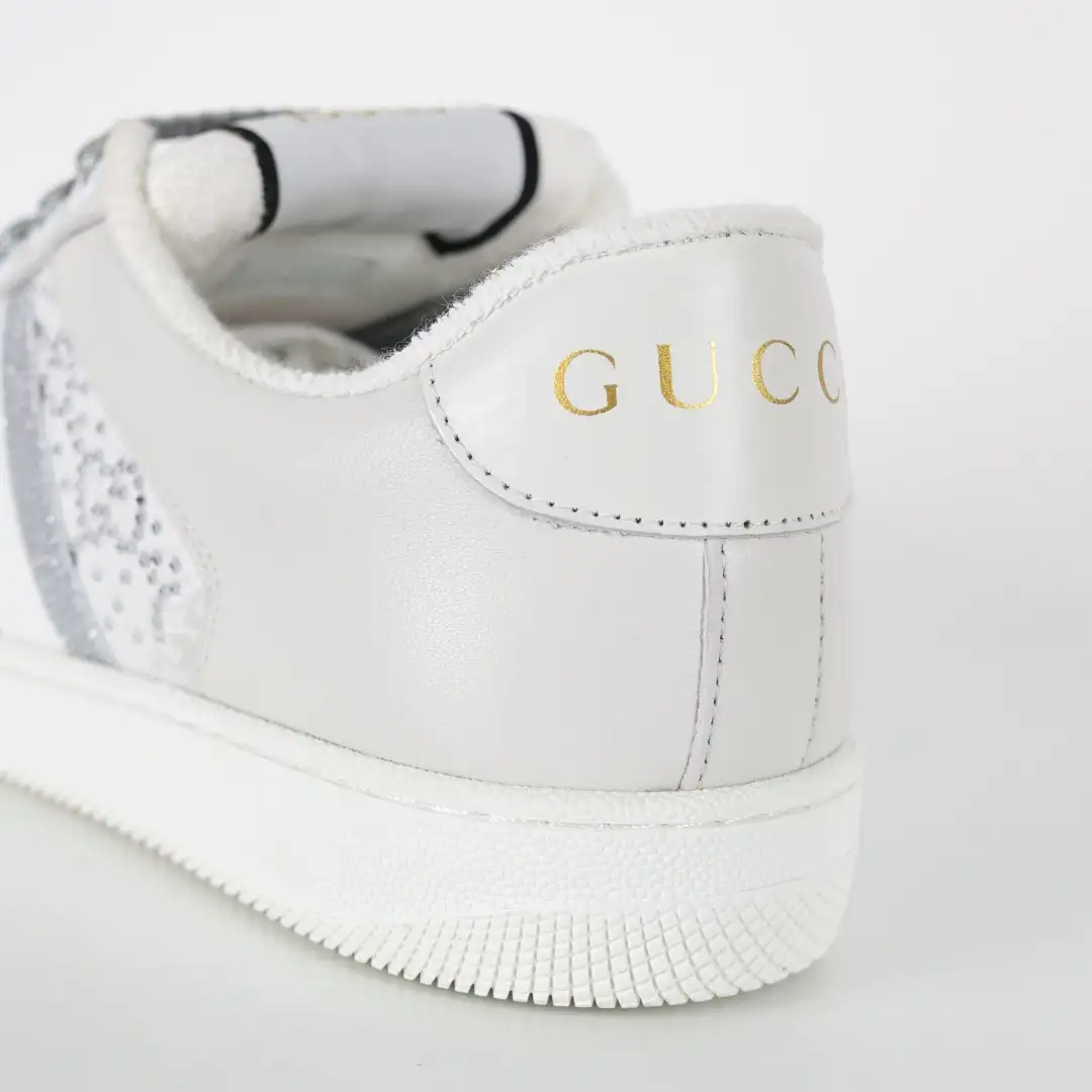 Gucci Screener White Rhinestone Distressed Sneakers - Image 4