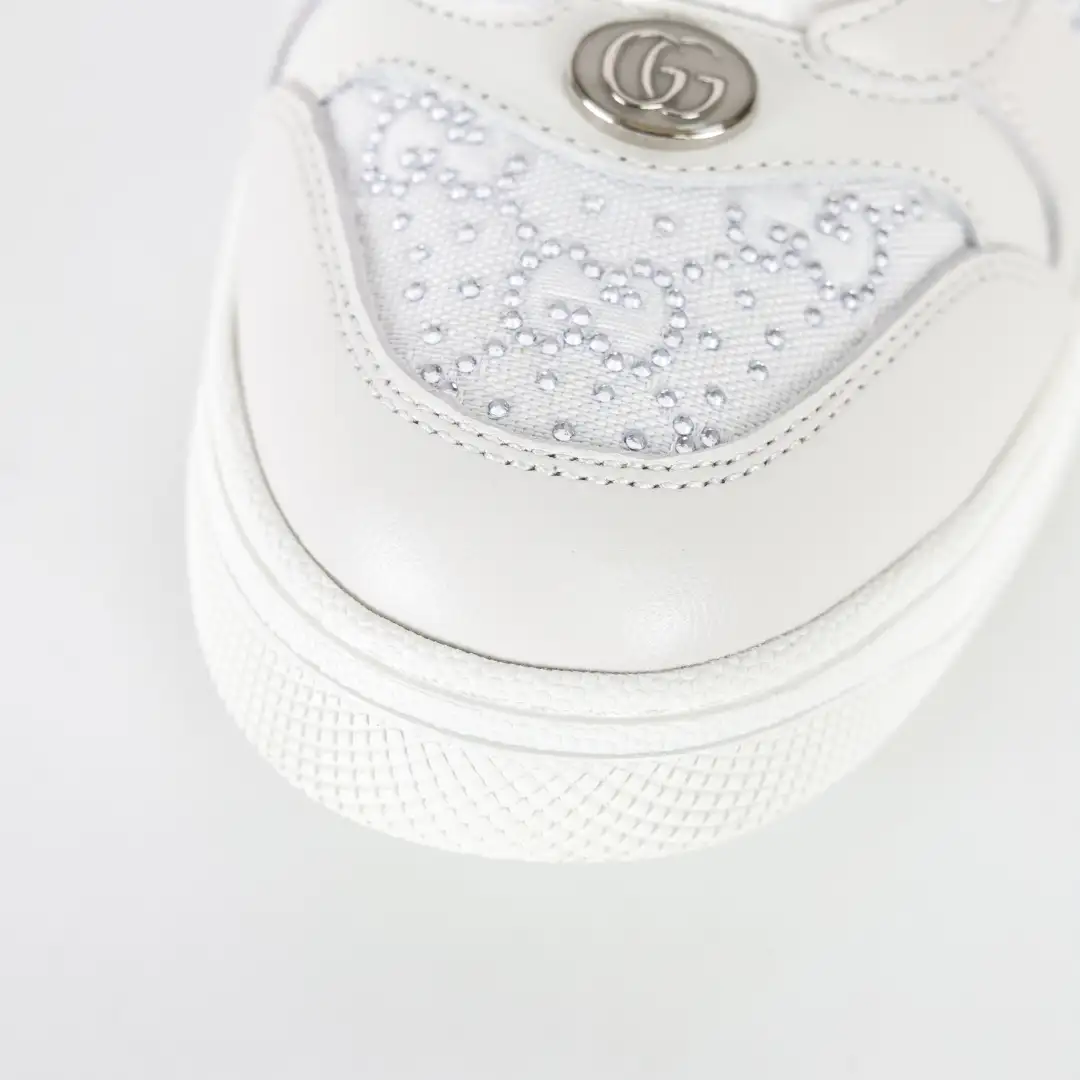 Gucci Screener White Rhinestone Distressed Sneakers - Image 7