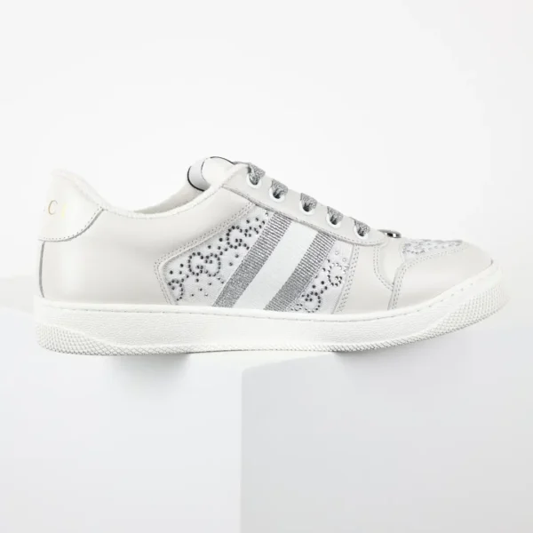 Gucci Screener White Rhinestone Distressed Sneakers
