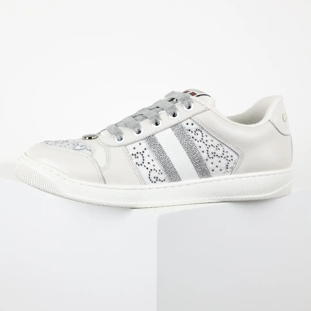Gucci Screener White Rhinestone Distressed Sneakers - Image 8