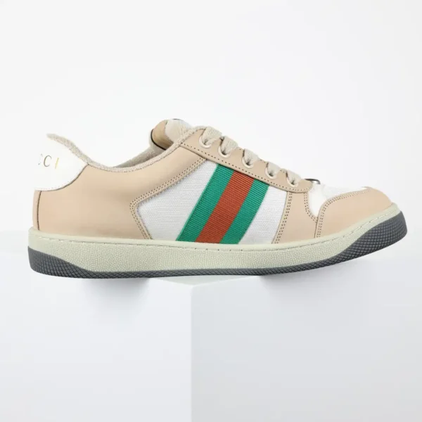 Gucci Screener White/Green Stripe Distressed Sneakers