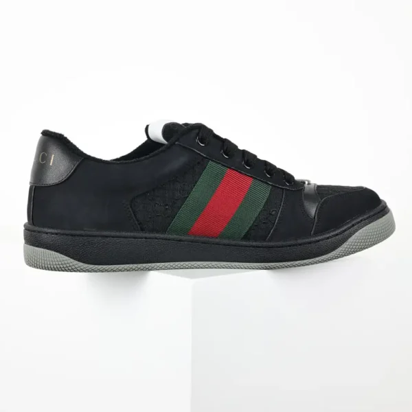 Gucci Screener Black/Green Stripe Distressed Sneakers