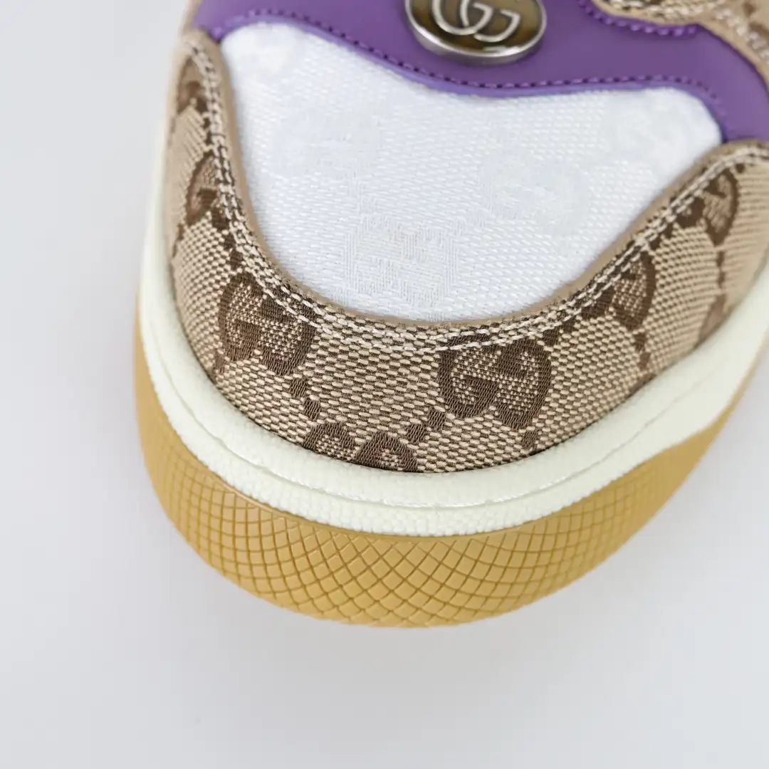Gucci Screener Monogram Purple Heel Distressed Sneakers - Image 6