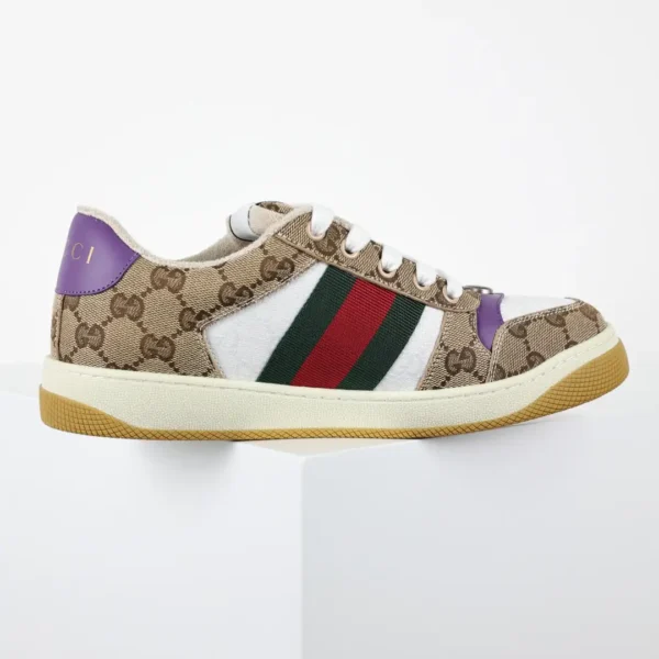 Gucci Screener Monogram Purple Heel Distressed Sneakers