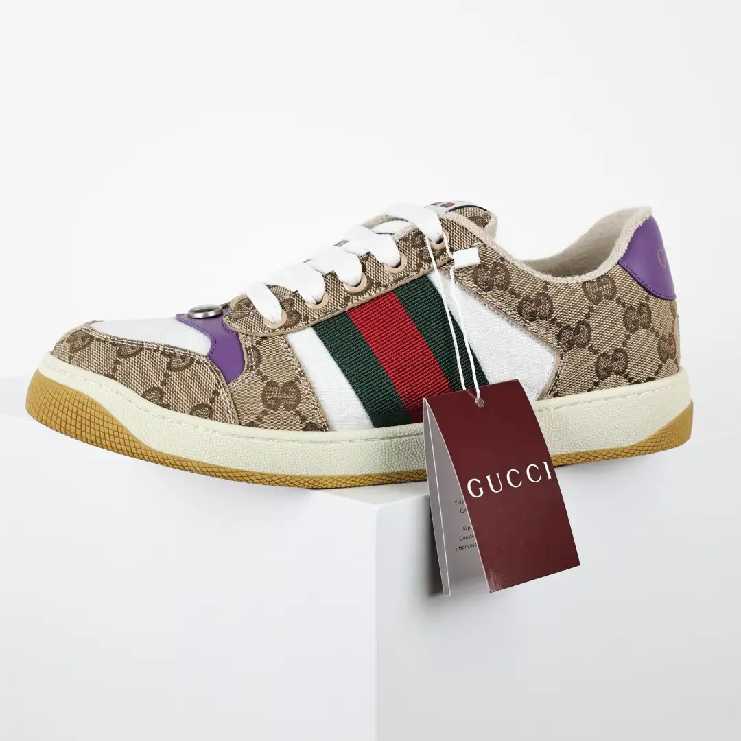 Gucci Screener Monogram Purple Heel Distressed Sneakers - Image 8