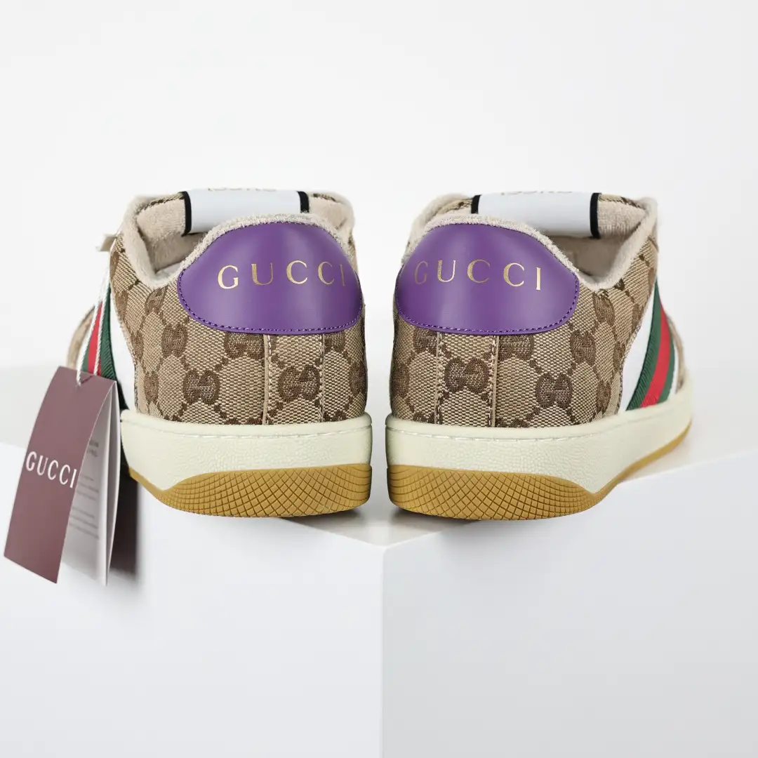 Gucci Screener Monogram Purple Heel Distressed Sneakers - Image 9